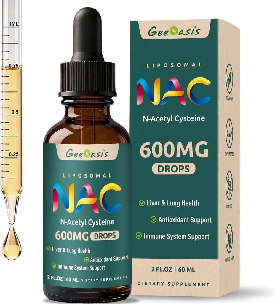 Liposomal 액체 NAC 보충교재 N 아세틸 Cysteine 하락, 성인 & 아이를 위한 Quercetin & 아연을 가진 N 아세틸 Cysteine 600 mg, Liver & Lung 지원, 산화 방지제, 면역성 & 피부 건강, 2개 Fl Oz