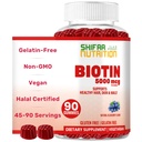 SHIFAA NUTRITION Vegan Biotin Gummies for Adult & Kids | 90 구미 | 5000 mcg 45 서빙 | Non-GMO | 글루텐, 젤라틴, 땅콩, 계란, 낙농장 무료 | 헤어, 스킨 & 네일 할랄 비타민