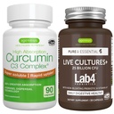 라이브 문화+ Lab4 Probiotics + 높은 흡수 Curcumin C3 Complex Vegan 번들, 25 Billion CFU Probiotic, 급속한 섭취를 가진 비 출혈 Prebiotic + 300% 더 중대한 흡수 Curcuminoids, Igennus에 의하여