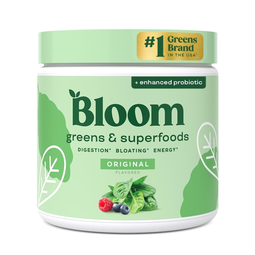 Bloom Nutrition Superfood Greens Powder, Probiotics 및 Prebiotics, Gut Health, 여성, Chlorella, Beet Root Powder, 30 SVG, Original을 가진 Green Juice Mix 혼합을위한 부유 한 효소