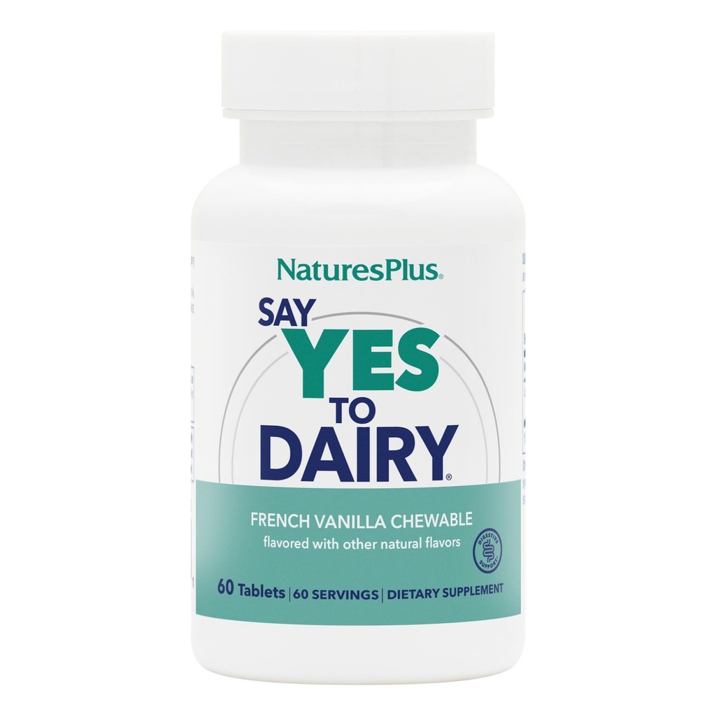 Nature Plus Say Yes to Dairy - 50 Chewable Tablets - Natural Lactase Enzyme 보충교재, 최대 힘 Digestive Aid, Lactose Intolerance Relief - 글루텐 프리 - 50 서빙