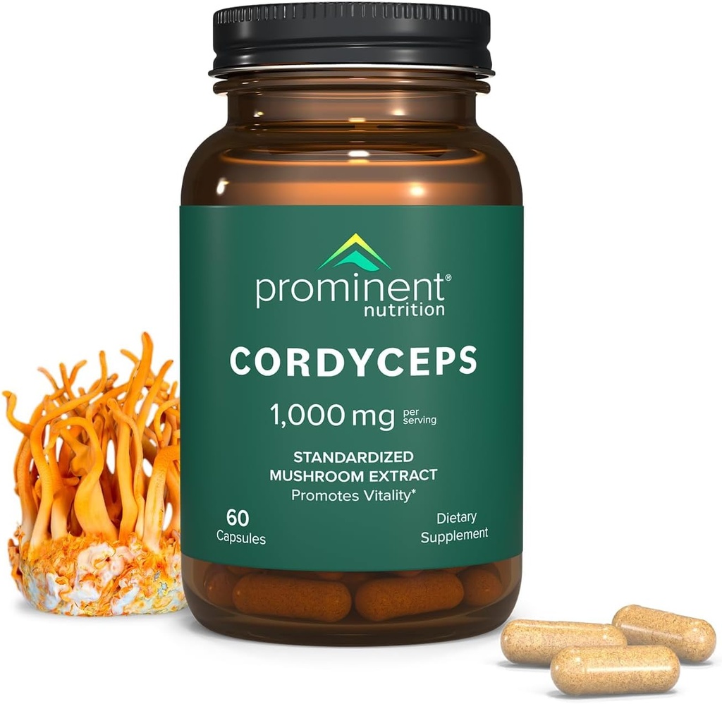 Prominent 영양 Cordyceps 보충교재 - 활력을 승진시킵니다 - 1000 mg, 60 조사