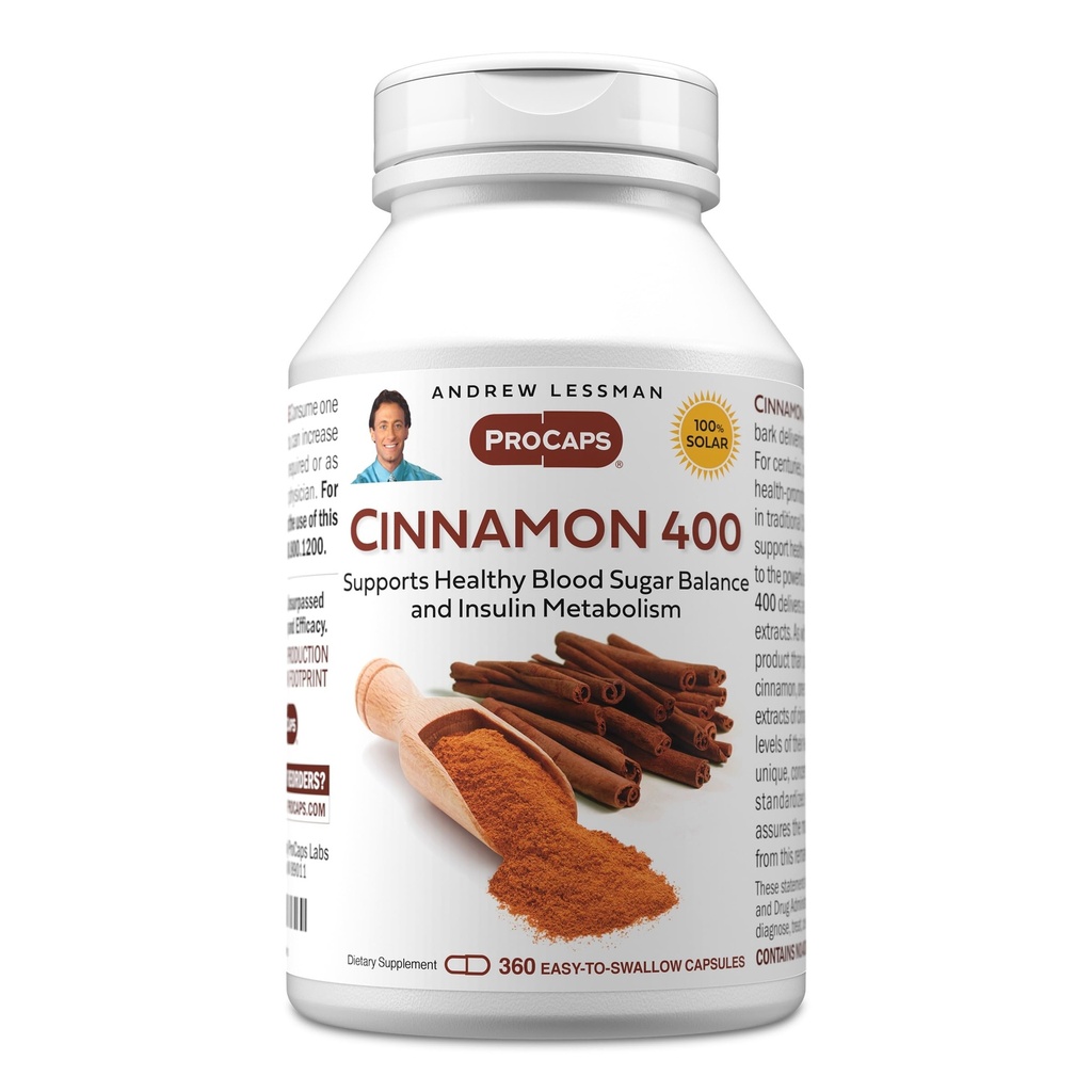 ANDREW LESSMAN Cinnamon 400mg - 360 캡슐 - 높은 효능, 표준화 된 추출물. 첨가물 없음. 작은 쉽게 삼키기 캡슐