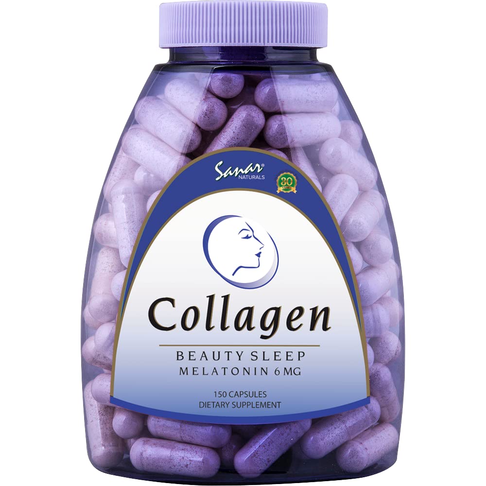 Sanar Naturals Collagen 알약 아름다움 수면 Melatonin 6 mg - Boost Hair Skin Nails Joints - Hydrolyzed Collagen Peptides 보충교재, 150 캡슐