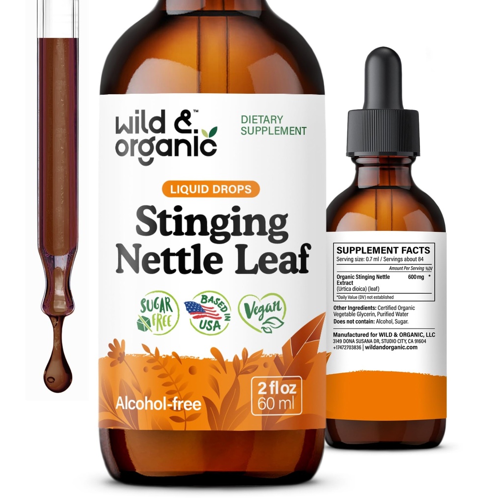 Wild & Organic Stinging Nettle Leaf Extract Drops - Urinary Tract Support - 액체 Sting Nettle Supplement - Urtica Dioica Tincture - 2-Month Supply - Vegan, Sugar & Alcohol-Free - 2 fl oz