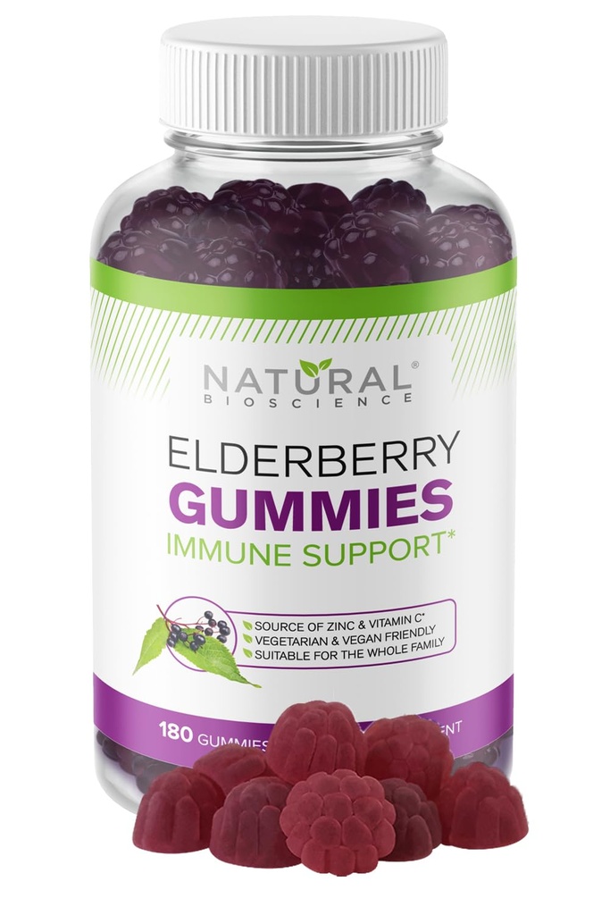 비타민 C & 아연을 가진 자연적인 생물 과학 Sambucus Elderberry Gummies, 성인 & 아이를 위한 면역 지원, 매일 산화 방지제 & 웰니스 부스트, 180 Vegan, 글루텐 자유로운, Chewable Elderberry Gummies