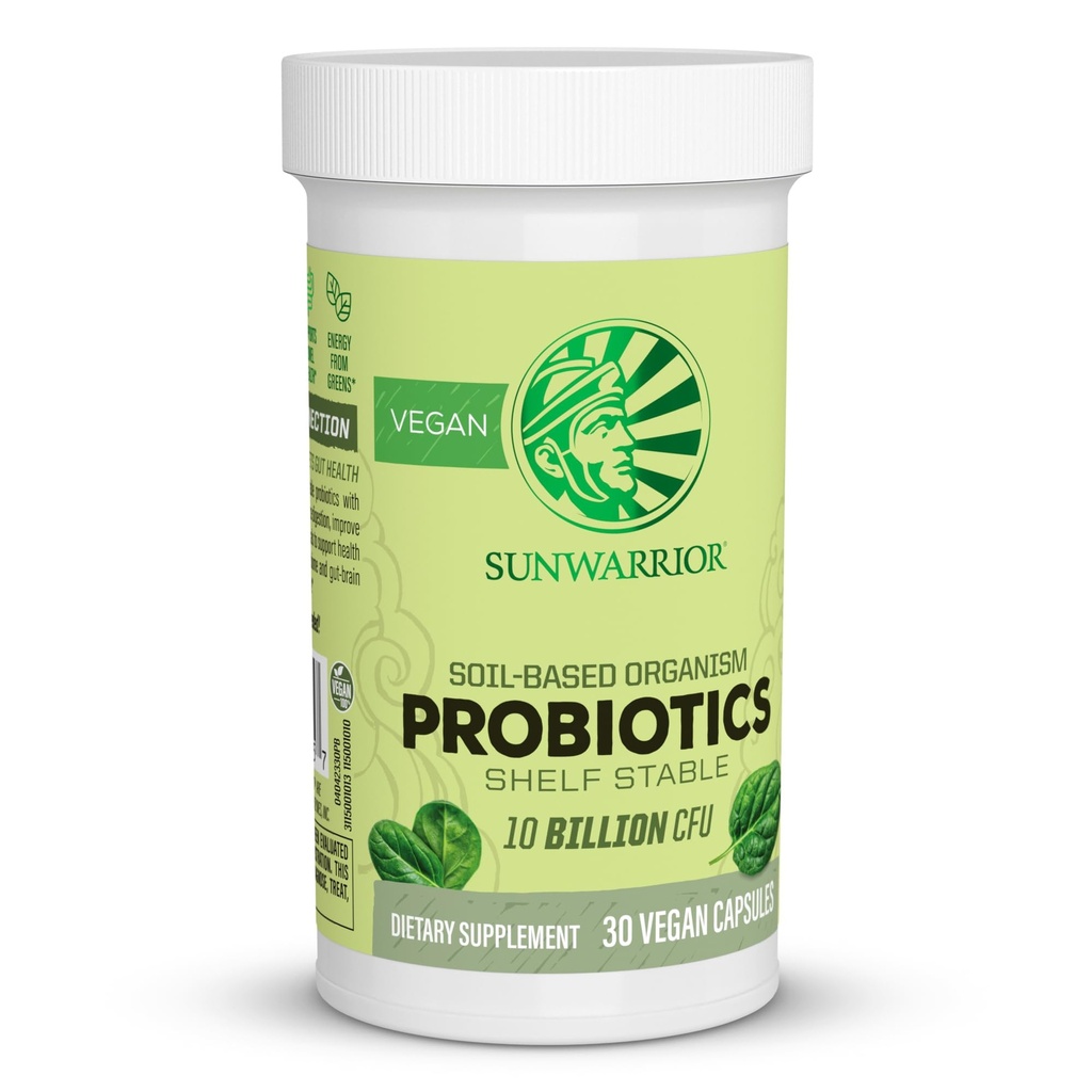 Sunwarrior Probiotics 토양 기반 채식 캡슐 | 소화를위한 10 억 CFU 무료 글루텐 무료 유제품 | 30 CT