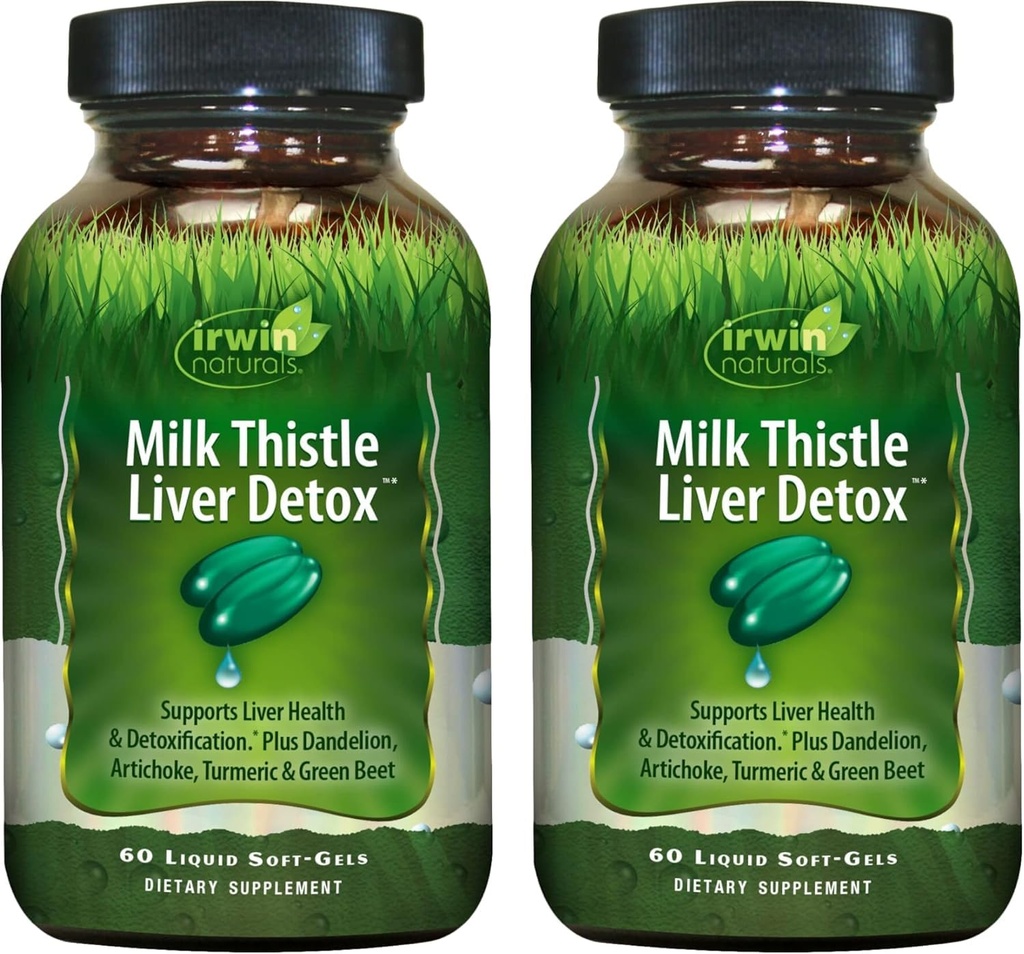 Irwin Naturals Milk Thistle Liver Detox - 60 Liquid Soft-Gels, Pack of 2 - Dandelion, Artichoke, Turmeric & Green Beet Root와 함께 라이브 건강 지원 - 60 총 서빙