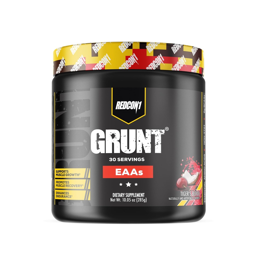 REDCON1 Grunt EAAs, Tiger's Blood - Sugar Free, Keto Friendly Essential Amino Acids Powder - 기차를 돕기 위해 9 아미노산을 포함하는 포스트 운동 분말, 복구, 반복 (30 서빙)
