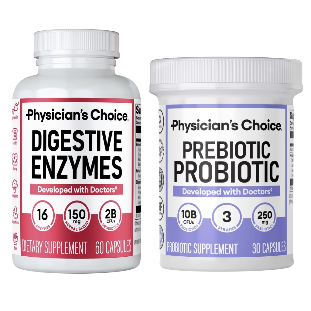 Physician 's CHOICE Prebiotic-Probiotic + 소화 멀티 효소 60CT - 소화 건강 번들