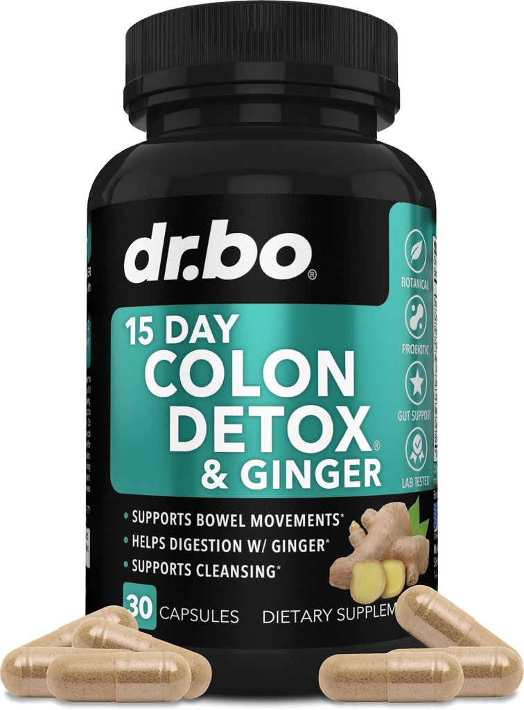 체중 감소를위한 콜론 클렌저 Detox - 15 일 콜론 클렌징 알약 Ginger - 빠른 자연 Laxative, 변비 완화, 보렐 운동 보조 식품 Intestinal Stomach Bloating Gut Loss Support