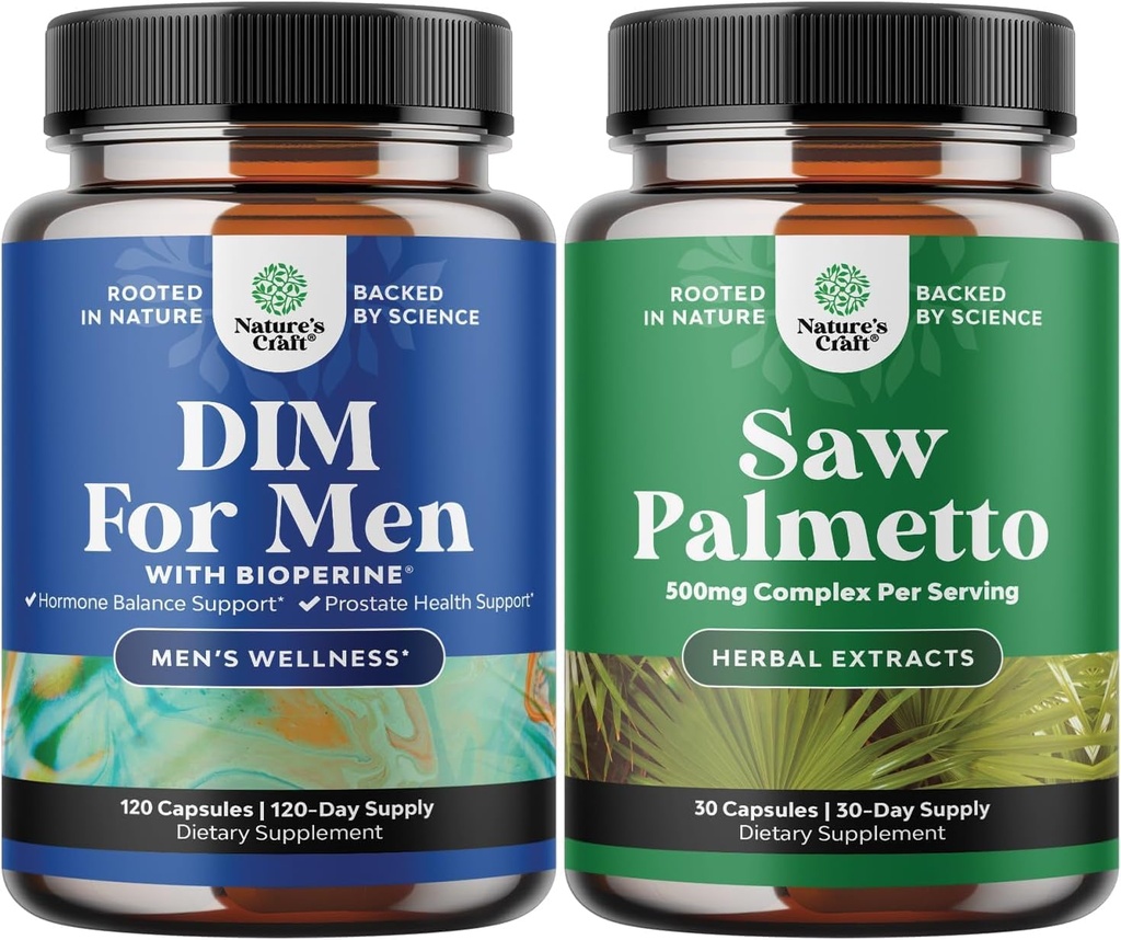 남자를위한 고급 DIM 보충의 번들 - 에스트로겐 차단제 및 여분 힘은 Palmetto 추출물을 보았습니다 - 여성과 남성의 모발 건강 및 우린 지원