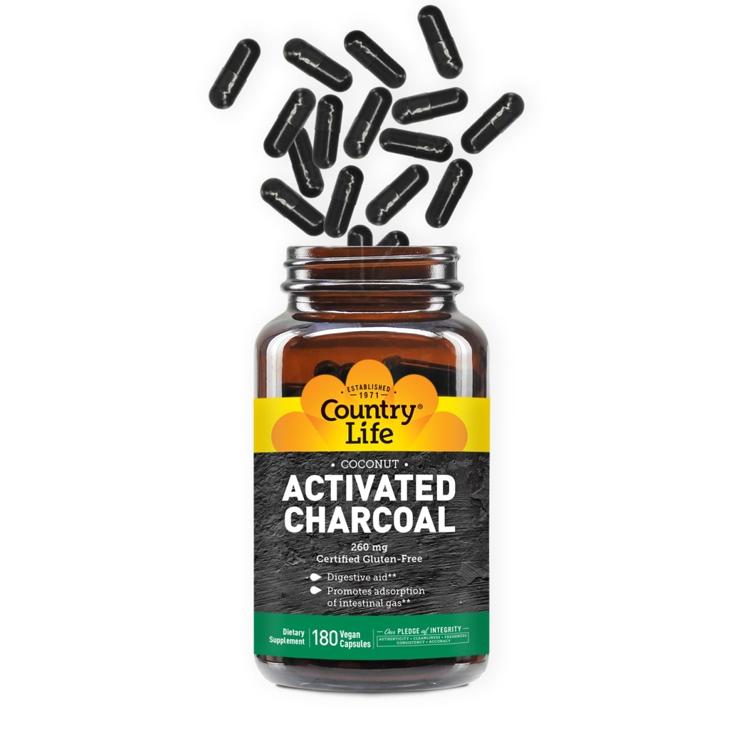 국가 생활 활성화 유기 코코넛 목탄 캡슐, 260mg – 가스와 부유물, 글루텐 자유로운, 180 Vegan 캡슐을 위한 자연적인 목탄 보충교재