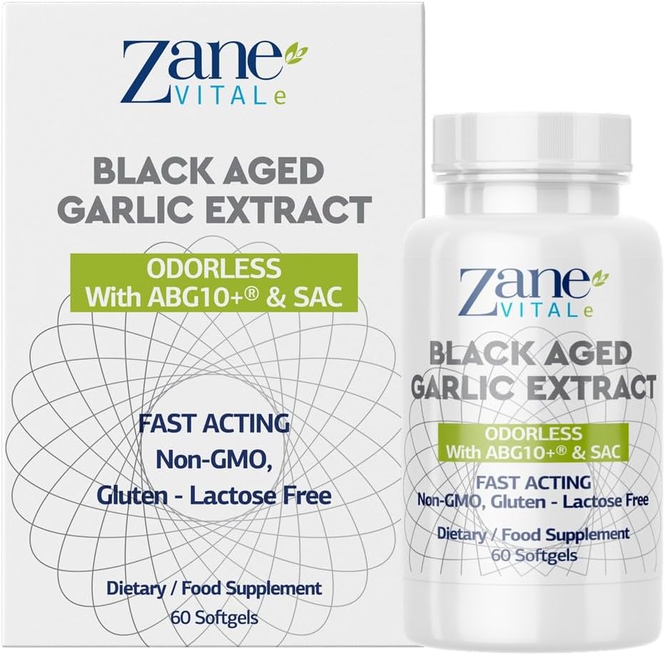 Zane - Aged Black Garlic 캡슐 - 면역 체계, 혈압 및 콜레스테롤 건강 지원 - 더 적은 냄새 - Allicin 보다는 더 효과적인 - 60의 캡슐 비 GMO, 글루텐 - 락토스 - Paraben 무료.