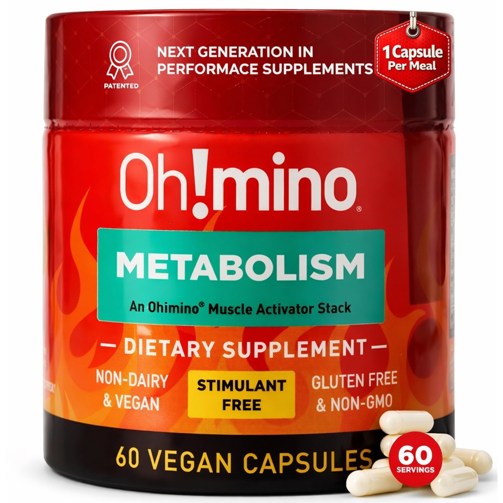 Oh!mino Metabolism는 에너지 변환 w/L-Carnitine, Phenylcapsaicin, & 비타민 B3에 능률적인 지방을 위한 보충교재를 지원합니다 - 비 쓴, 자극제 자유로운, 비 건조한 캡슐 (60의 서빙)