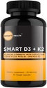 비타민 D3 + K2 - 뼈 건강 및 면역 지원 - 7000 IU (175 MCG) D3 + 500 MCG K2 - Cofactors B6, 마그네슘 및 아연 - 글루텐 무료, 비 GMO - 다이어트 보충 - 30 Veggie 캡슐