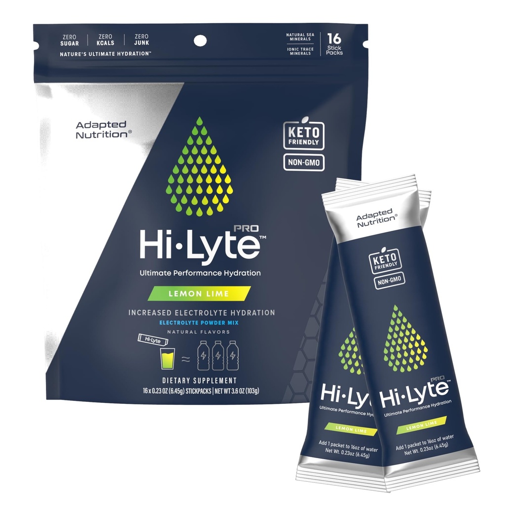 Adapted Nutrition Hi-Lyte Pro Hydration Packets - 16 개인 음료 팩 | 레몬 라임 | 맛있은 전해질 분말 | 설탕 무료, Zero Carb, Zero Calorie