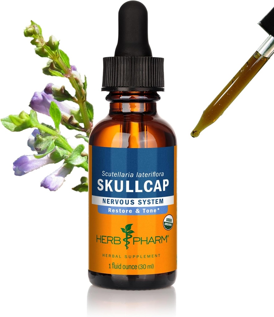 허브 제약 Nervous System Support, Organic Cane Alcohol, 1 Ounce 유기농 Skullcap 액체 추출물