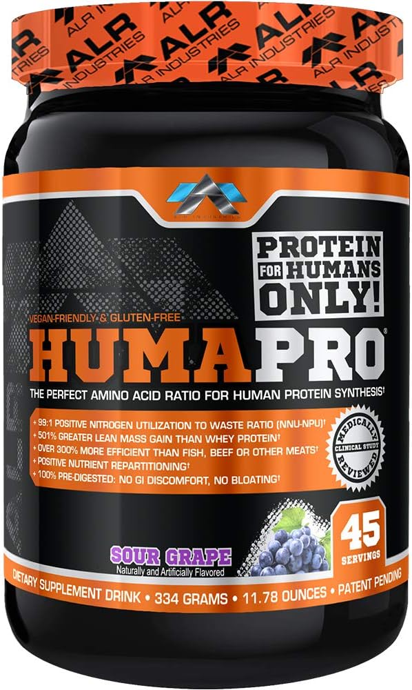 Humapro | 인간을 위한 아미노산 단백질 모체 | Lean 근육을 위한 99% 이용 | Vegan, Gluten Free | 334g / 45 인분 (Sour Grape)