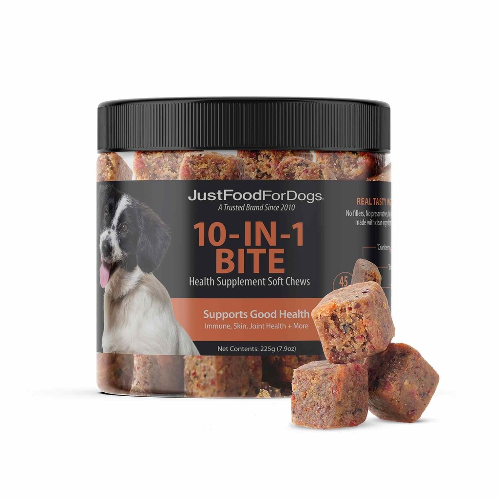 JustFoodForDogs 10-in-1 개, 슈퍼 푸드 혼합, 글루코사민, 오메가 3 지방산, 피부 건강, 관절 건강, 프로 바이오 틱스, 식물 기반, 인간 학년 - 45 개