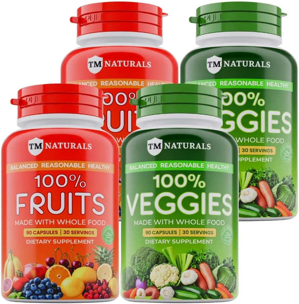 남성과 여성 슈퍼 과일과 채소 캡슐에 대한 과일과 채소 보충 비타민 균형 영양 및 에너지 레벨 전체 천연 슈퍼 식품 180 조사 (패키지 4)