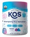 KOS Energizing Blue Spirulina Blend - USDA 인증 유기농 - B 비타민, Ashwagandha, Ginseng, Adaptogens, Biotin - Vegan Pre Workout Powder - Caffeinated, Berry flavored, 28 서빙