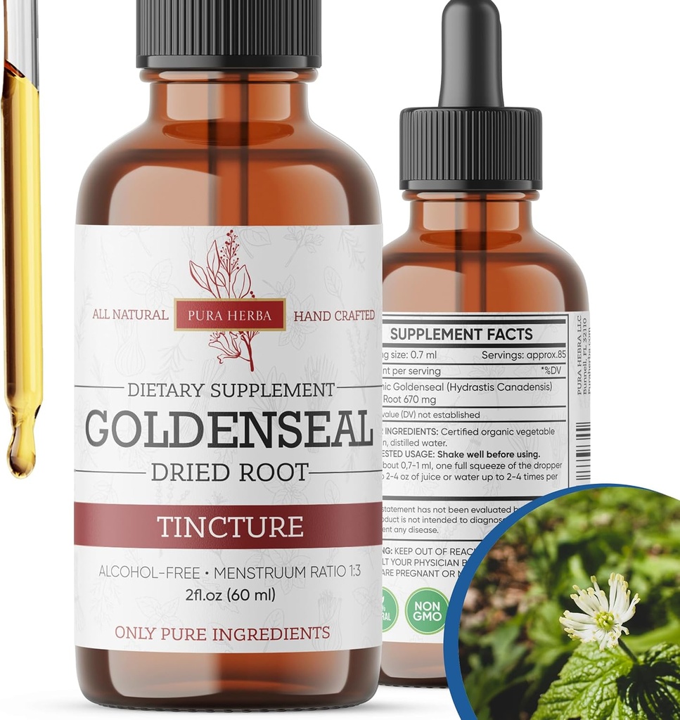 Goldenseal Tincture | Goldenseal Root의 프리미엄 알코올 무료 초본 추출물 | Liquid Botanical Supplement | 전통 초본 공식 | 미국에서 만든 - 2 oz (60 ml)