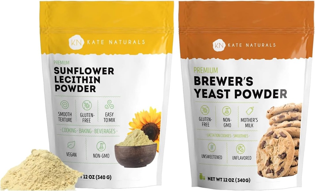 Kate Naturals Sunflower Lecithin 분말 (4oz) & Brewer의 효모 (12oz) 번들