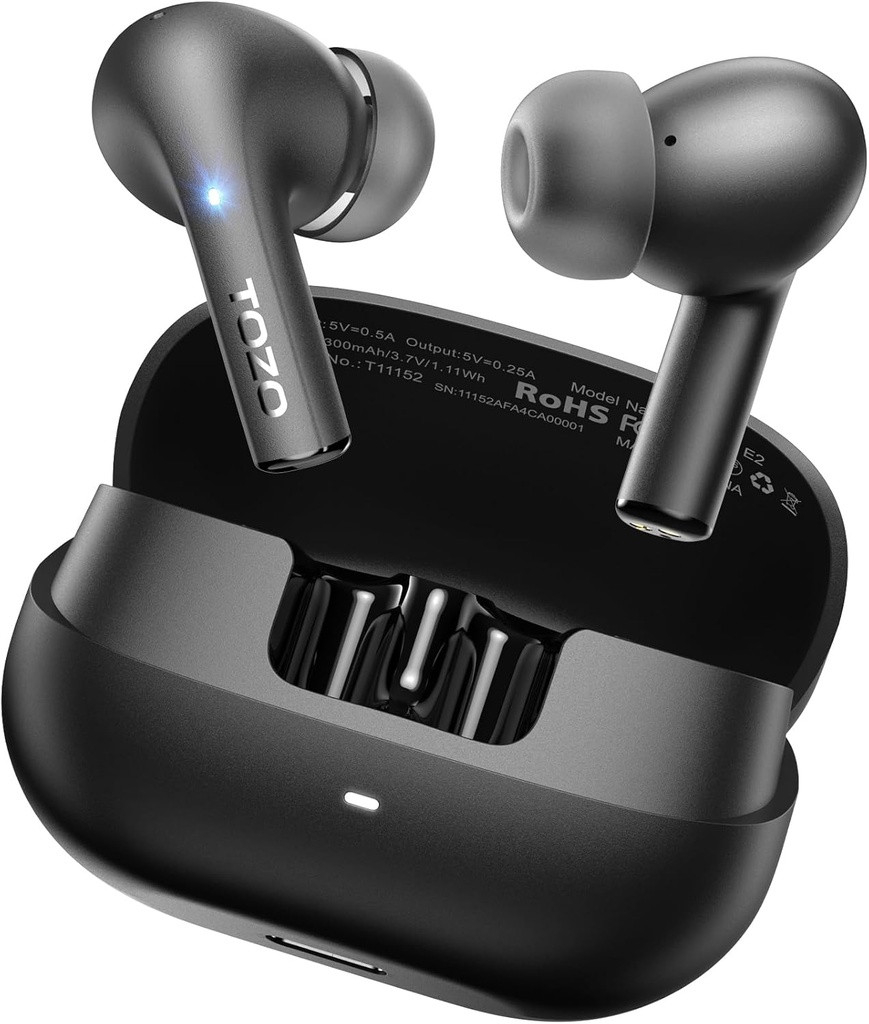 TOZO E2 강력한 베이스를 가진 무선 Earbuds 10mm 운전사, App는 2개의 Mics AI 외침 소음 취소, 30H 재생 시간, Bluetooth 5.3 귀 Buds의 안락 적합 in-Ear 헤드폰과 더불어 32 EQs를, 주문을 받아서 만듭니다