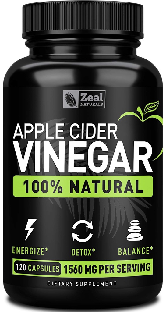 Zeal Naturals Natural Raw Apple Cider Vinegar 캡슐 (1560mg|120 캡슐) Apple Cider Vinegar 알약 w Cayenne Pepper, Cleanse, Appetite Suppressant 및 소화 지원