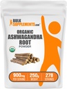 BulkSupplements.com 유기 Ashwagandha 분말 - 유기 Ashwagandha 보충제, Ashwagandha 루트에서 소스 - 글루텐 무료, 서빙 당 2g, 250g (8.8 온스) (팩 1)