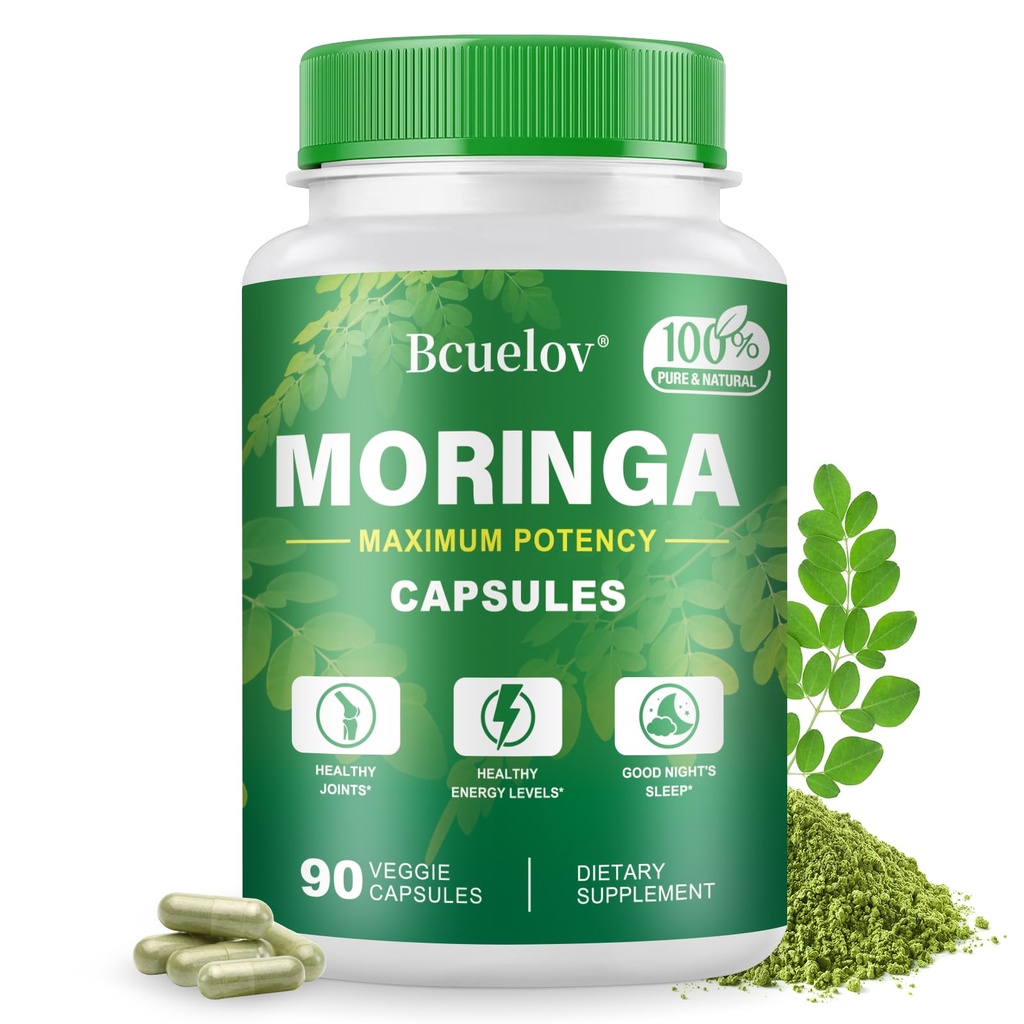 Moringa 캡슐 | 800mg 순수한 Moringa 분말 캡슐 – 지원 에너지, 피부 & Gut 건강, 면역 체계 – 비타민 & 아미노산을 가진 녹색 Superfood (90의 모자)