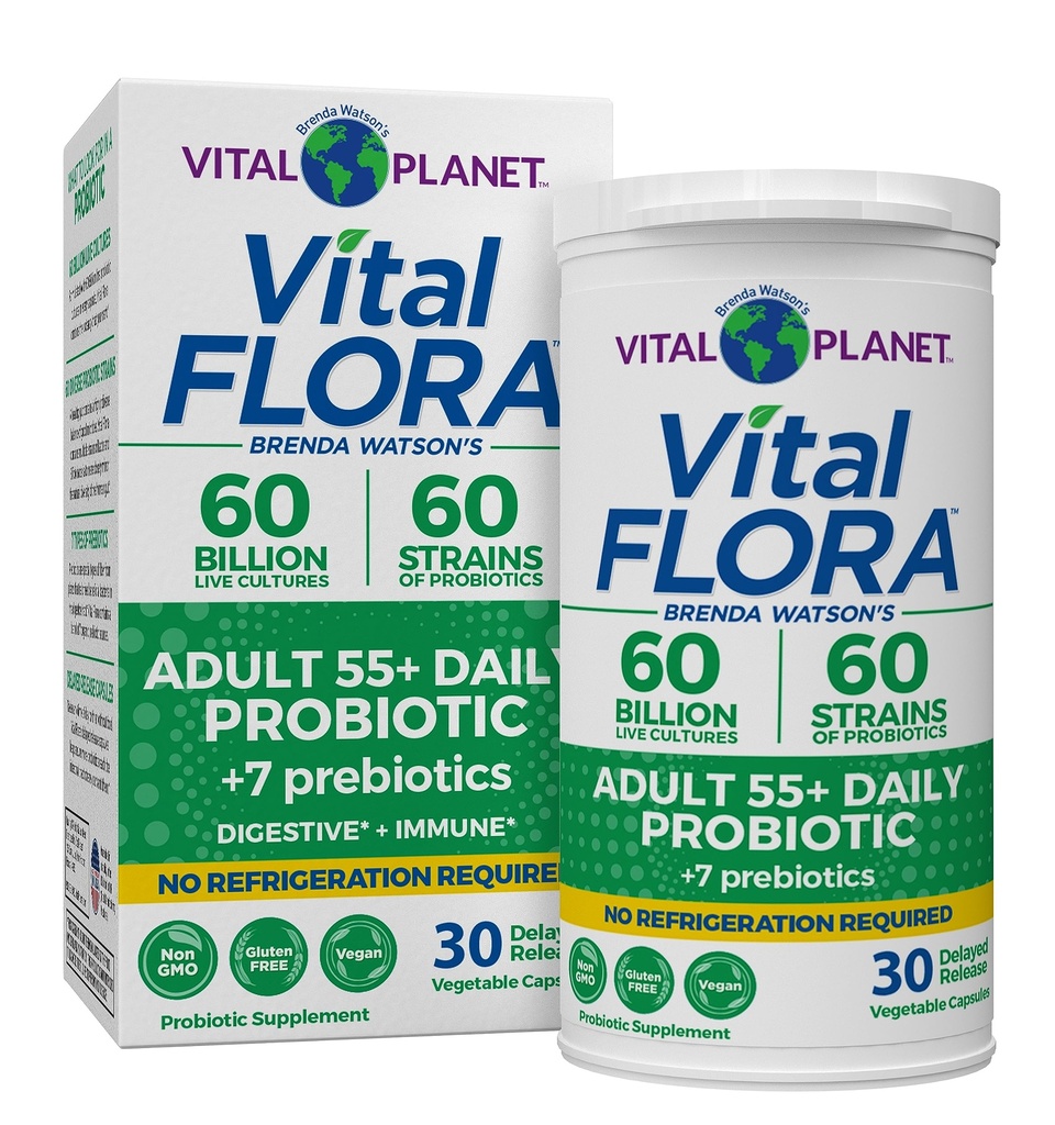Vital Planet - Vital Flora 성인 55 일간 Probiotic 60 억 CFU, Diverse Strains, 유기 Prebiotics, Immune 및 Digestive 건강 선반 여성과 남성, 30 캡슐에 대한 안정적인 프로바이오틱스