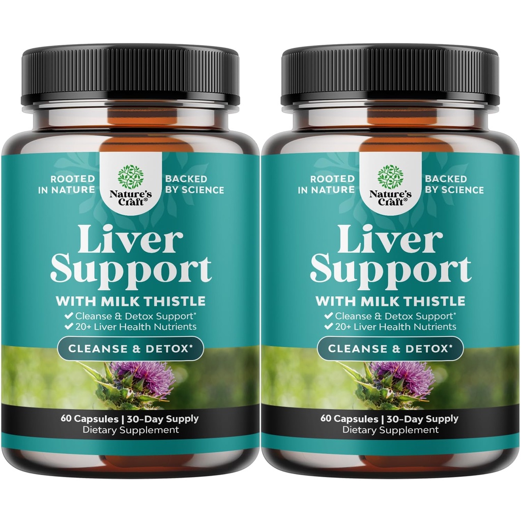 Natures Craft Liver Cleanse Detox & Repair 2 Pack 번들 - 초본 Liver Support Milk Thistle Supplement - Dandelion Root, Choline, Beetroot & Artichoke Extract와 Silymarin Milk Thistle 보조 식품