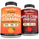 Nutrivein Premium Apple Cider Vinegar 캡슐 & Liposomal 비타민 C 보충교재 뭉치: 높은 흡수 비타민 C 캡슐 & Apple Cider Vinegar 보충물 Immune 방위 & Gut 건강을 위한 뭉치