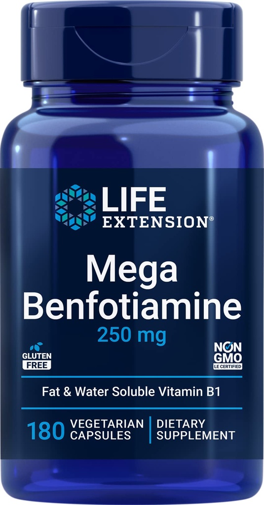 생활 연장 메가 Benfotiamine, 250 mg의 Thiamine를 가진 180의 Veg 모자 - 비타민 B1 보충교재