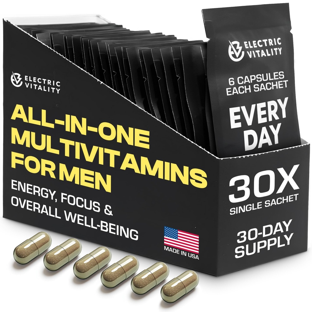 남자를 위한 Multivitamins - 에너지와 초점을 위한 1개의 팩에서 모두, 정신 성과와 건강을 위한 Mens 비타민은, Tongkat Ali, Shilijit, 비타민 C, B3, B1, A, B12, 30 Pk로 포장했습니다