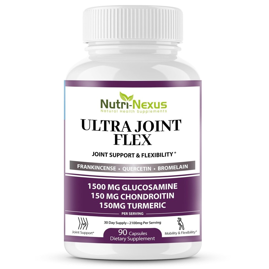 Glucosamine Chondroitin MSM Joint Supplement with Turmeric & Boswellia - 남성 및 여성을위한 공동 지원 - Mobility - Flexibility & Comfort - Joint Health - Made in USA - 90 캡슐