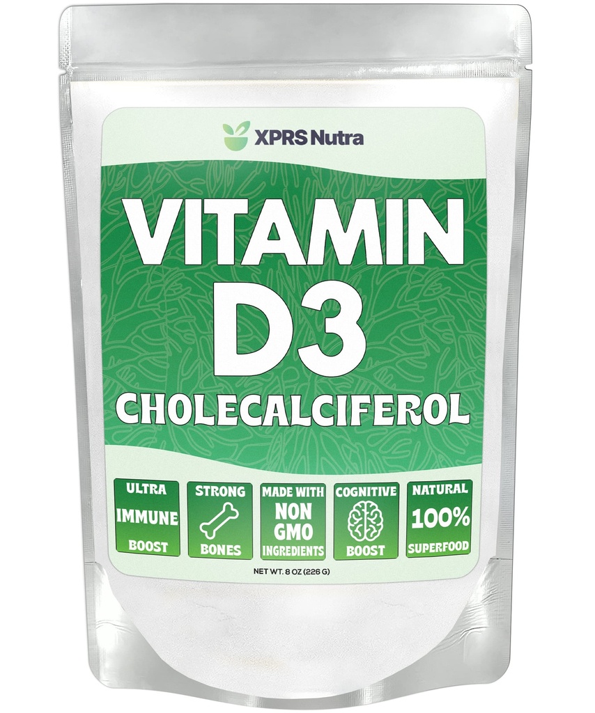 XPRS Nutra 비타민 D3 분말 (Cholecalciferol) - 뼈와 면역에 대한 탁월한 VIT D - 근육 기능을위한 비타민 D3 분말 - 비타민 D 보충제 (8 Ounce)