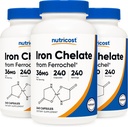Nutricost Chelated 철, Ferrochel, 36mg, 240 캡슐 (3 병)