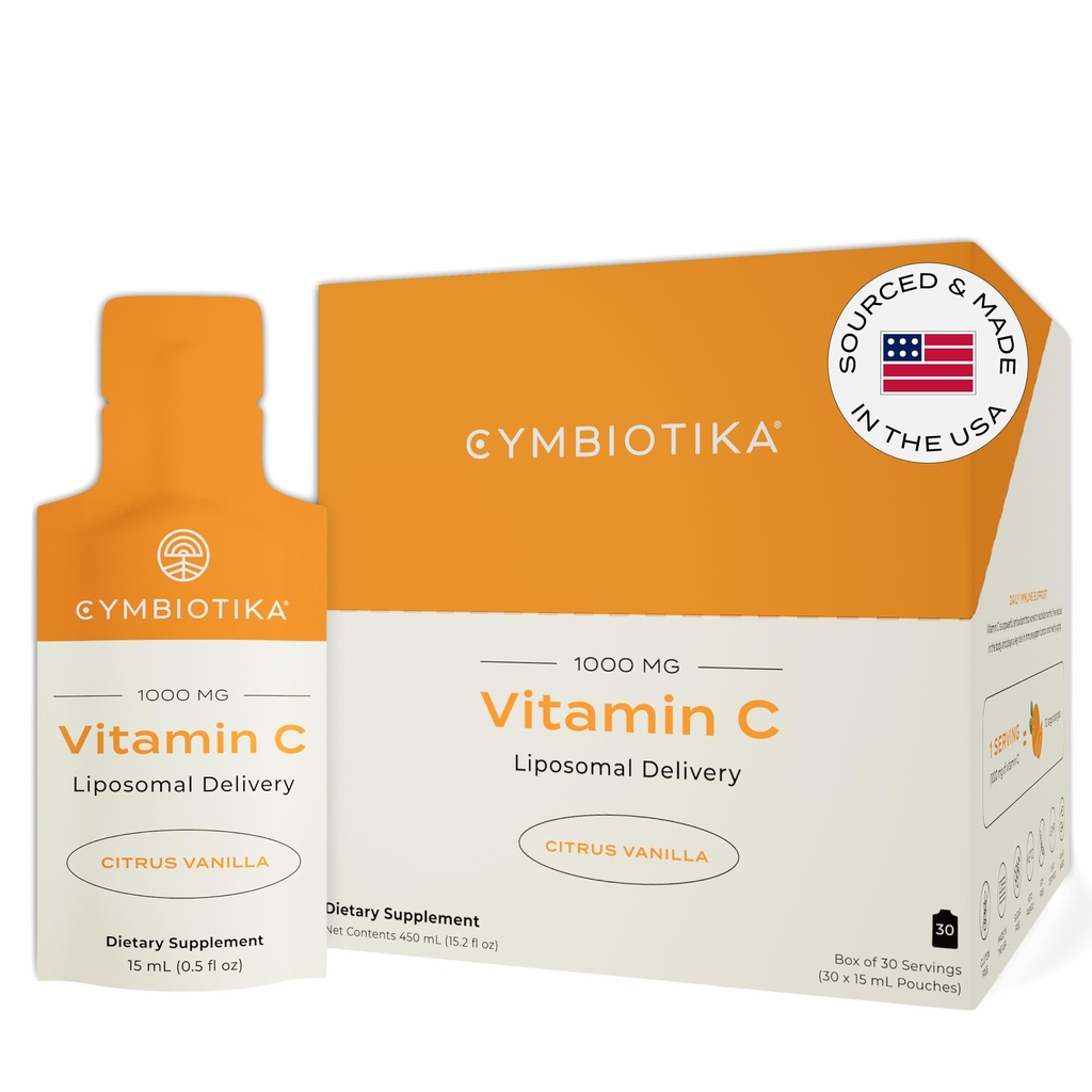 CYMBIOTIKA 비타민 C 개인적인 소포, Liposomal 납품, 면역 지원, 교원질 부스트를 위한 보충교재, & 건강한 시효, 피부 Hydration 소포, 감귤류 바닐라 풍미, 30 조사