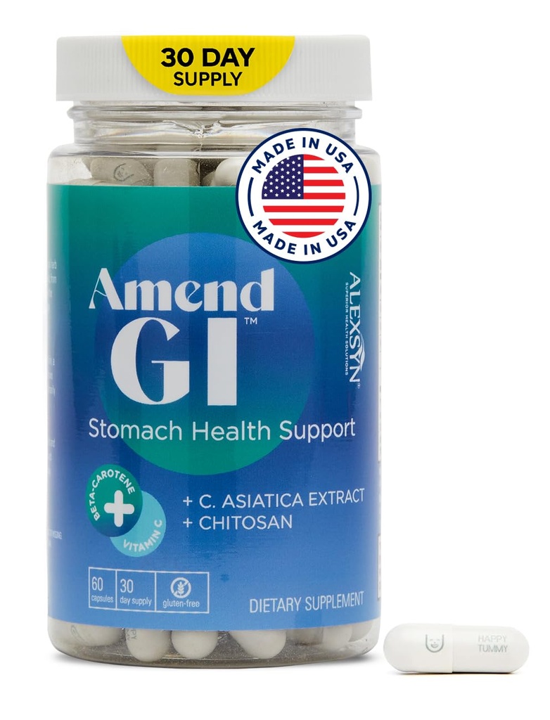 Amend GI All-Natural Stomach Health Support 60 캡슐 - Stress-Induced Ulcer Symptoms를 위한 Nutraceutical - Asiatica Extract & CM Chitosan을 통한 치유 및 소화 건강 지원