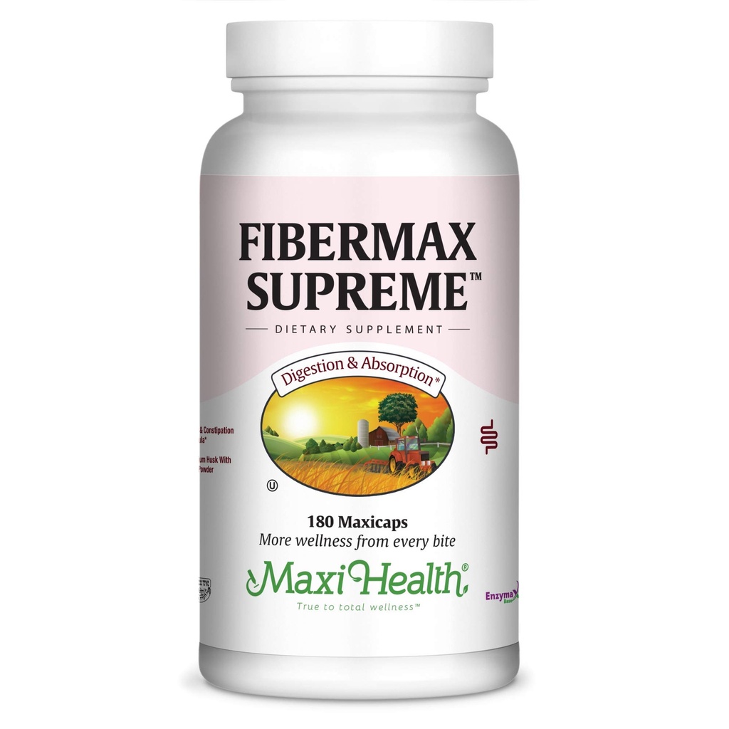 Maxi Health Fibermax Supreme - Gentle Digestive 및 Gut Support 용 섬유 캡슐 - 채식 심플 스크 캡슐 - 남성과 여성을위한 고저 섬유 보충 (180 카운트)