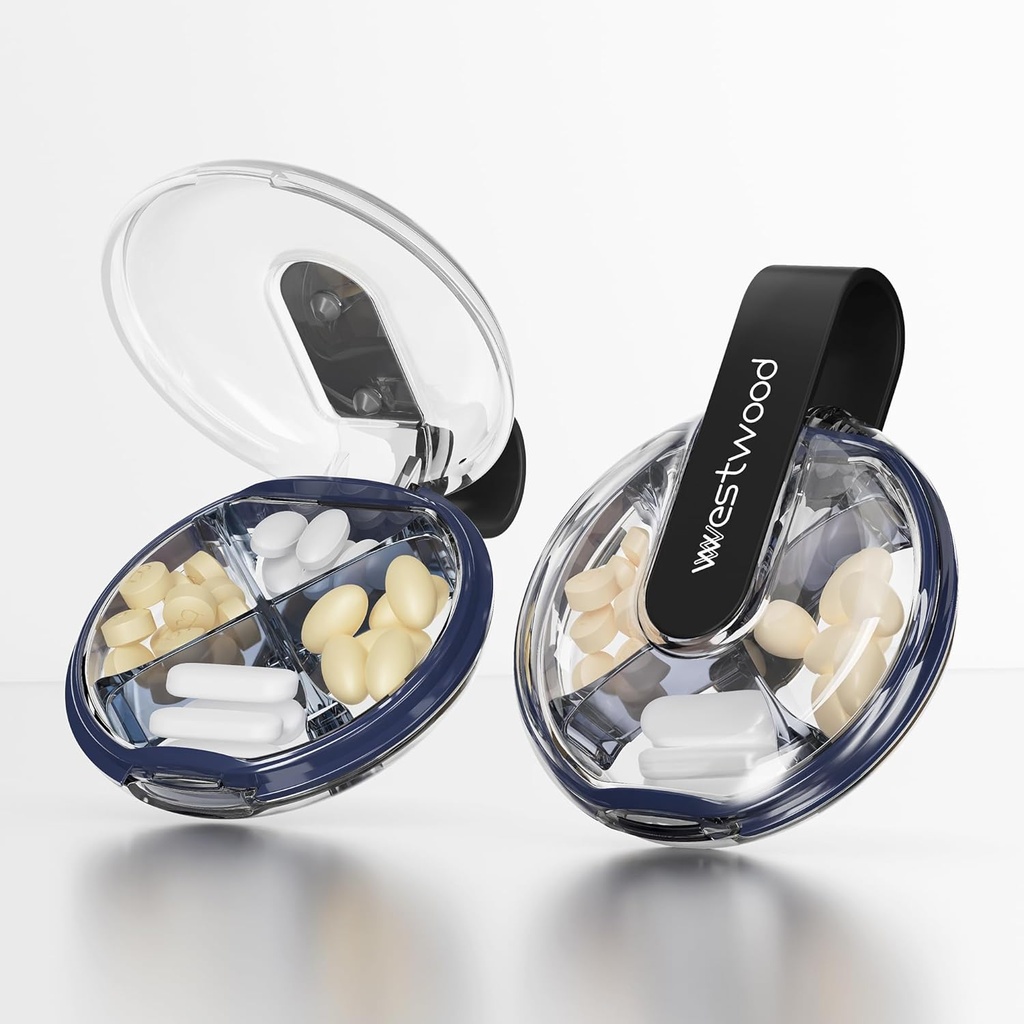 소형 알약 케이스, Purse & Pocket, 4 Compartment Removable Pill 홀더, 비타민, 보충교재, 물고기 기름 (검정)를 위한 휴대용 여행 알약 조직자