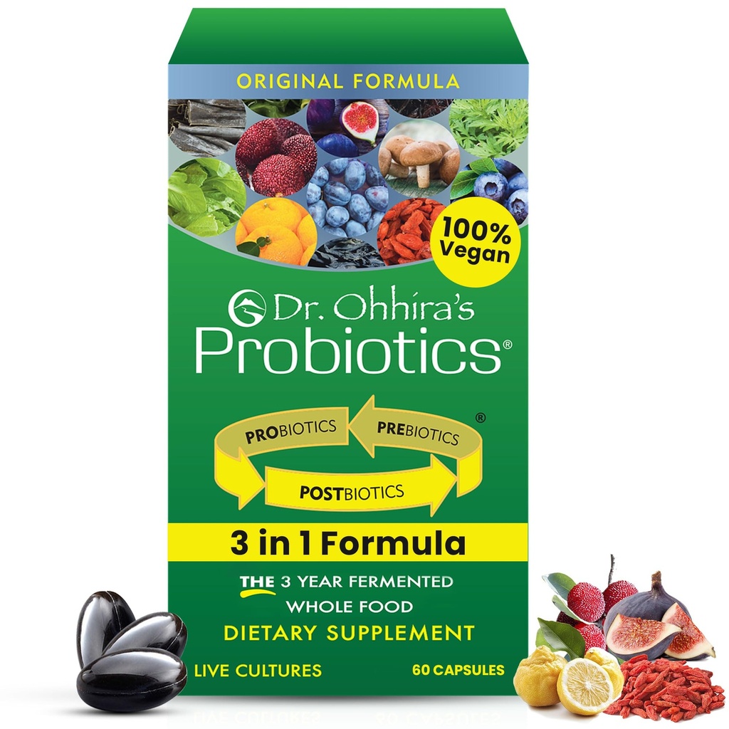 Dr. Ohhira의 Probiotics Original Formula with 3 Year Fermented Prebiotics, Live Active Probiotics 및 Postbiotic Metabolites, 60 캡슐의 유일한 제품