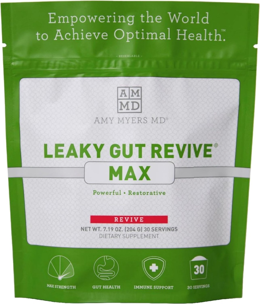 Amy Myers MD Leaky Gut Revive MAX Powder for Leaky Gut Repair “비례, IBS, Diarrhea, Bloating, 가스, SIBO “비례 건강을위한 식물 기반 보충, 1 개월