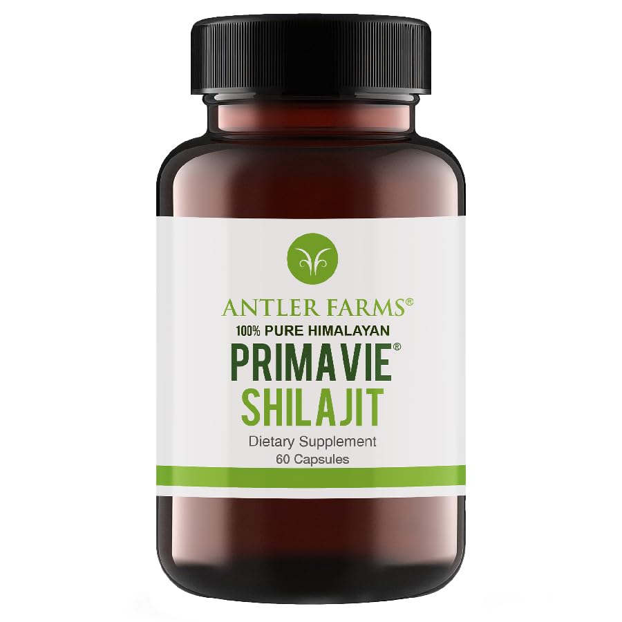 Antler 농장 - 100 % 순수 PrimaVie Shilajit 남성 추출물, 60 캡슐, 250mg - 50 % Fulvic 산, 히말라야스, 강력한 Adaptogenic 보충에서 야생 수확 수지에 표준화