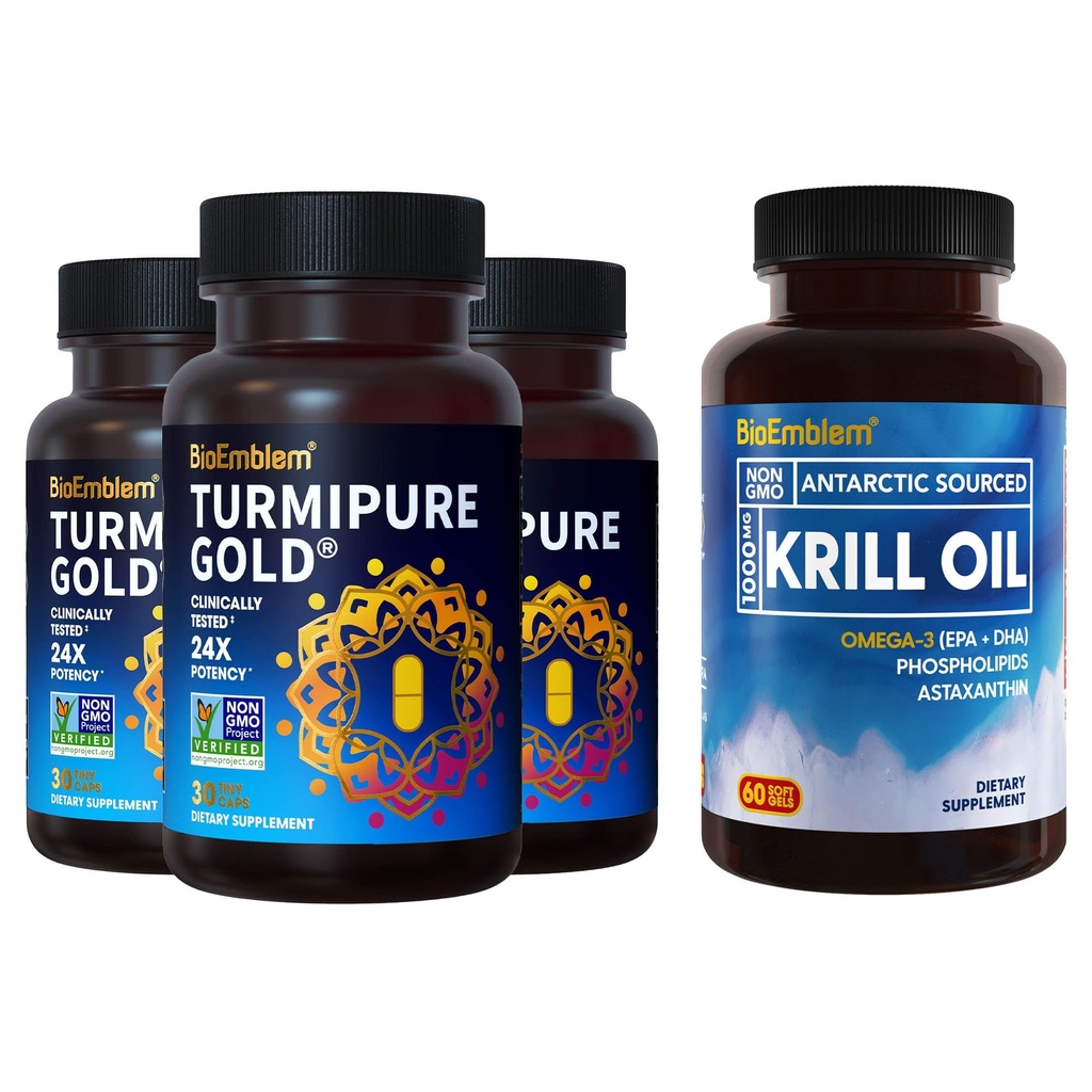 BioEmblem Antarctic Krill Oil Supplement Turmeric Curcumin for Clinically Studied TurmiPure