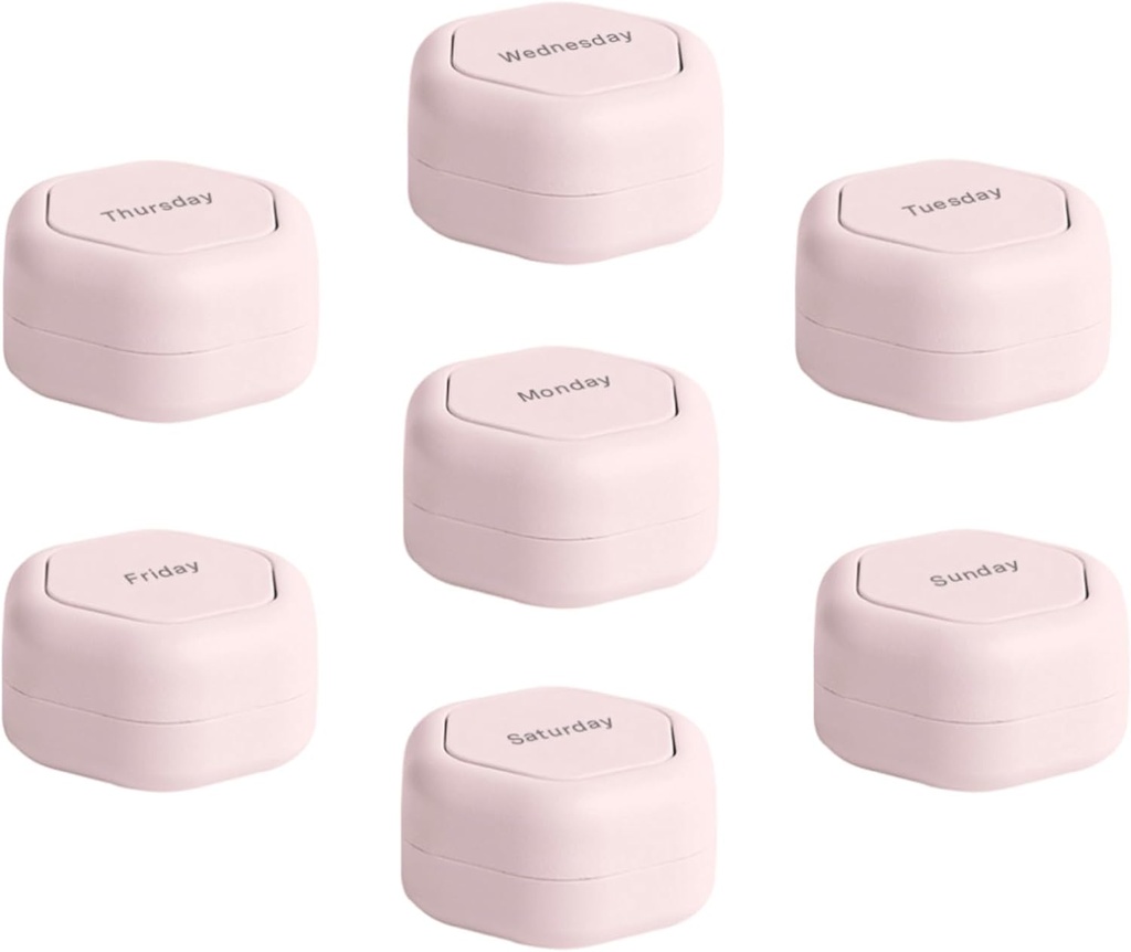 Cadence Travel Containers - 알약 케이스 세트 - 마그네틱 여행 캡슐, 매일 약 주최자, 보충제, & 비타민 - 7 Flex Smalls (0.56oz) 주간 알약 주최자 - Petal