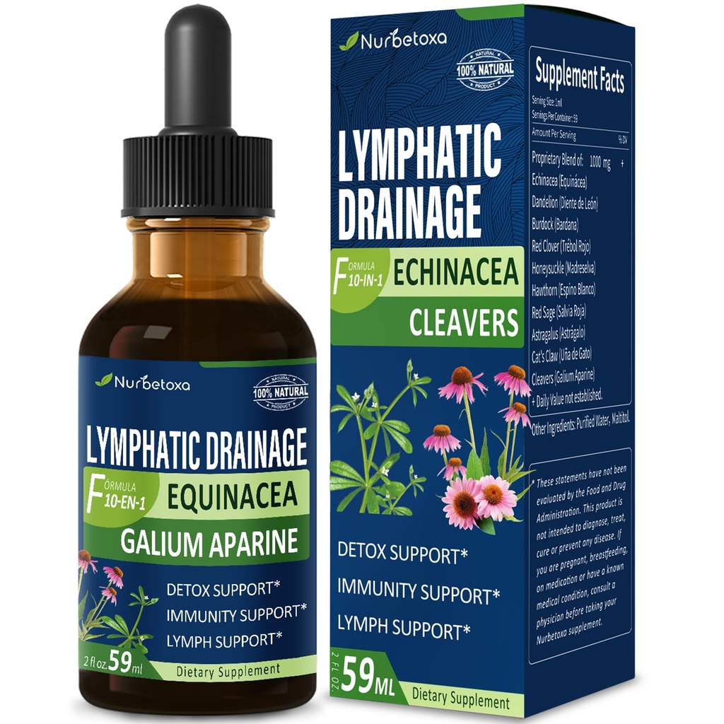 Lymph System Detox Cleanse, Lymphedema Support Supplement Formula w/Echinacea, Cat's Claw, Red Clover Extract Tincture, Lymph Massage Tool과 함께 사용하십시오. 2oz